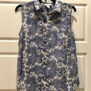 Blue & Yellow Paisley Sleeveless Blouse